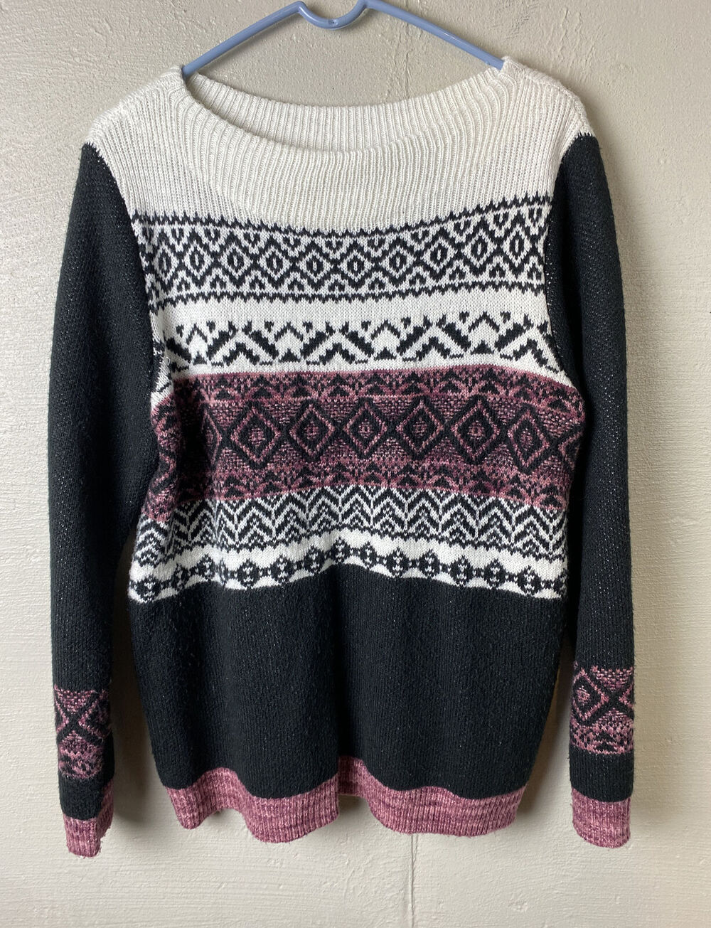 Westport Women’s Black, White, And Pink Sweater Size XL Fair Isle